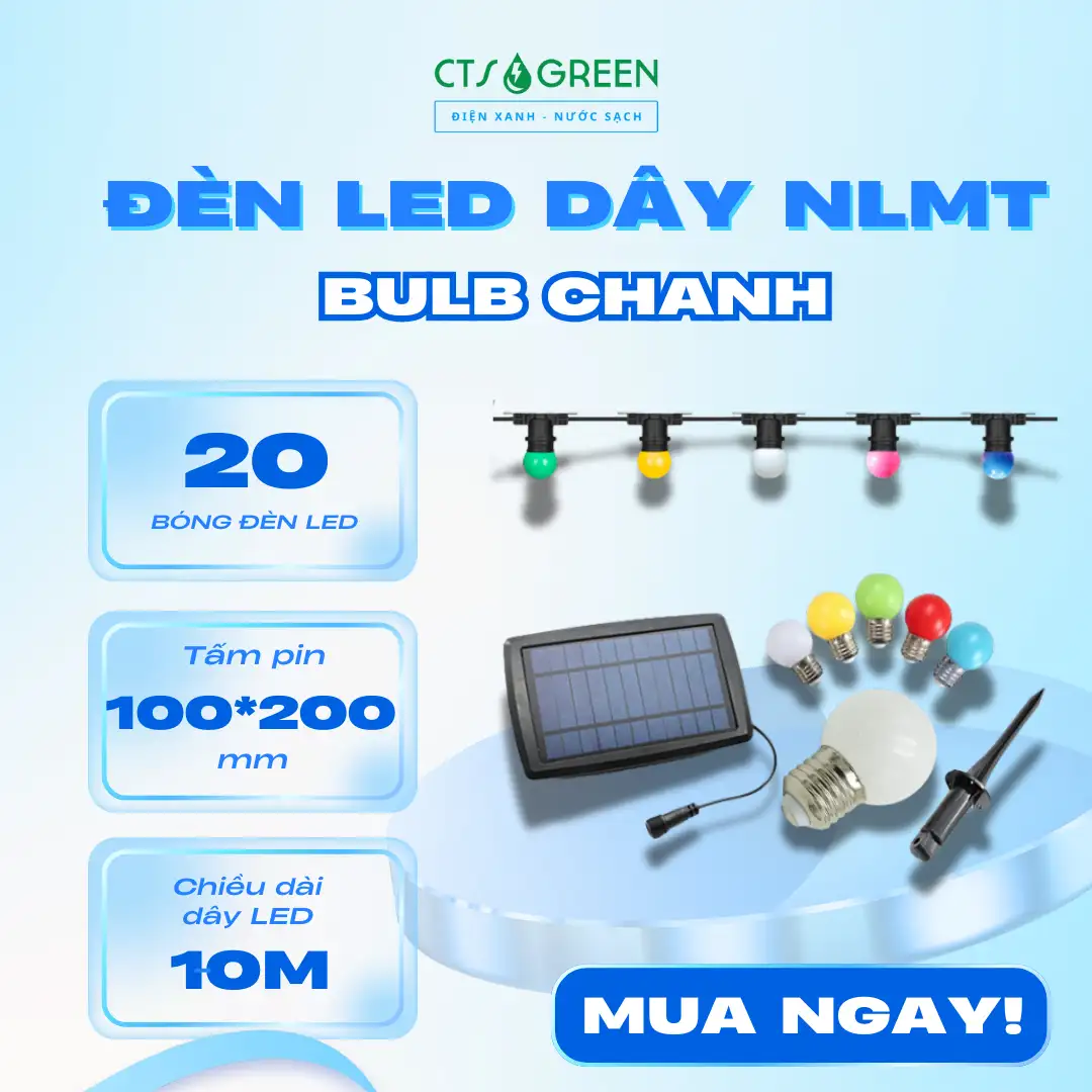 Đèn dây LED bulb chanh nhiều màu năng lượng mặt trời