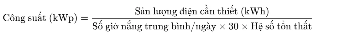 Tính công suất điện năng lượng mặt trời TPHCM cho gia đình 7586 Công thức tính công suất điện năng lượng mặt trời TPHCM