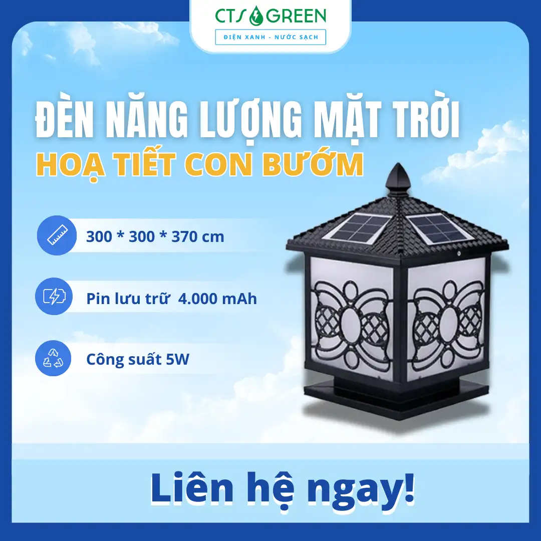Đèn trụ cổng năng lượng mặt trời họa tiết con bướm TC09S