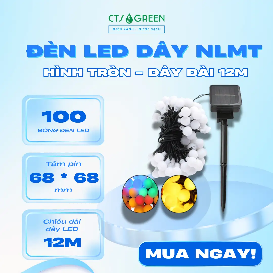 Đèn dây năng lượng mặt trời hình tròn - dây dài 12m [LD03]