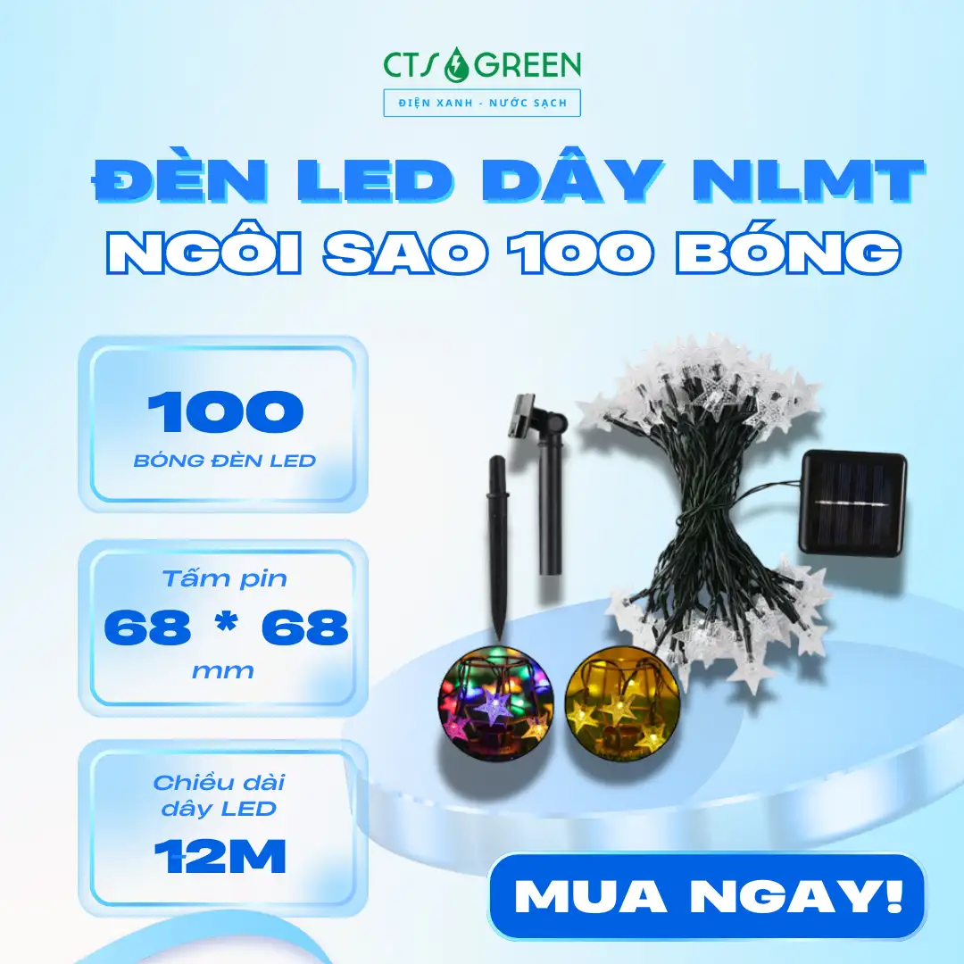 Dây đèn LED năng lượng mặt trời ngôi sao - 100 bóng [LD02]