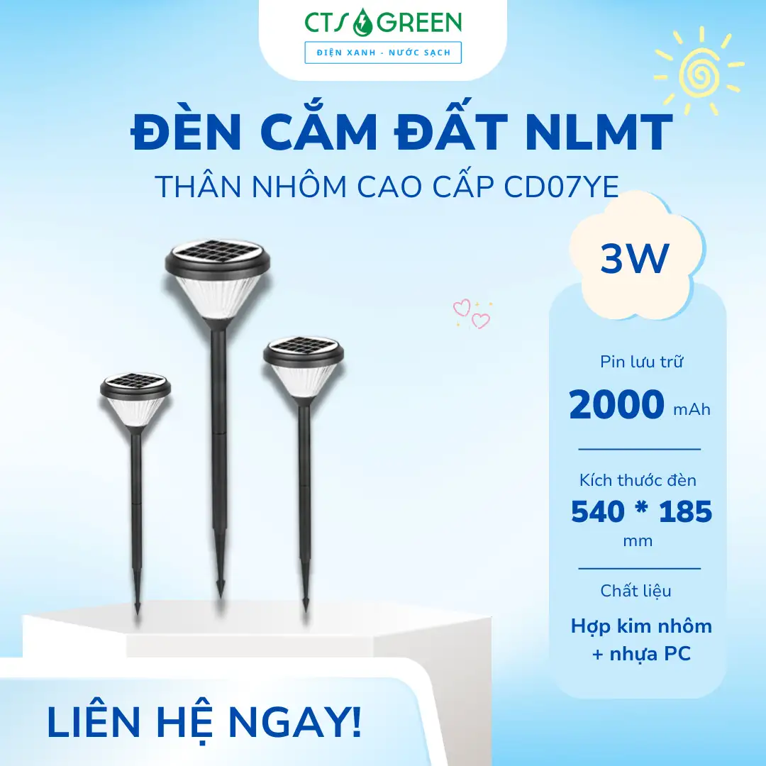Đèn cắm đất năng lượng mặt trời thân nhôm cao cấp CD07YE