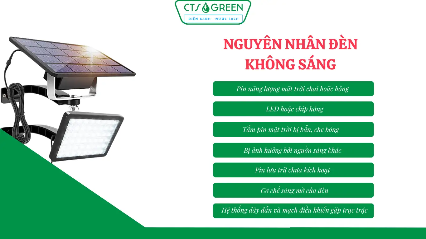 Nguyên nhân đèn năng lượng mặt trời không sáng hoặc sáng yếu