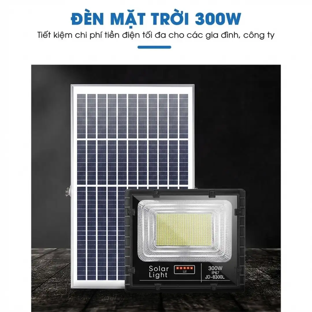Đèn pha năng lượng mặt trời 300W JINDIAN JD-8300L 8942 Công suất 300W tiết kiệm chi phí tiền điện tối đa cho các gia đình và công ty