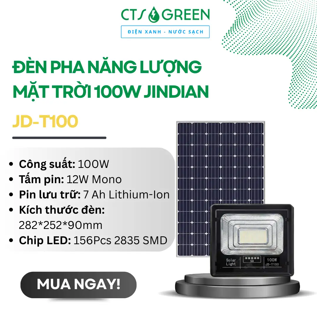 Đèn pha năng lượng mặt trời 100W JINDIAN JD-T100