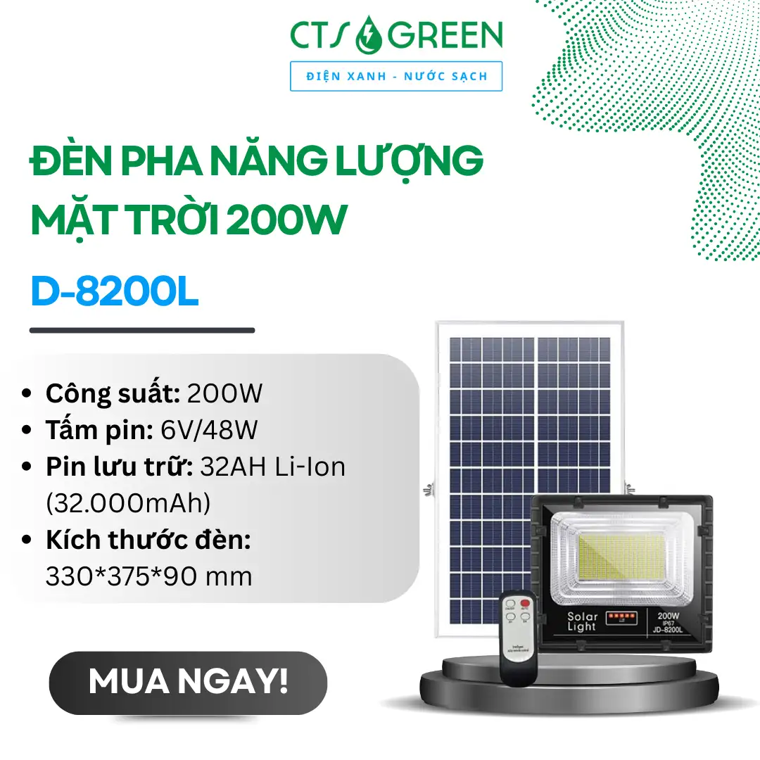 Đèn pha năng lượng mặt trời 200W JINDIAN JD-8200L