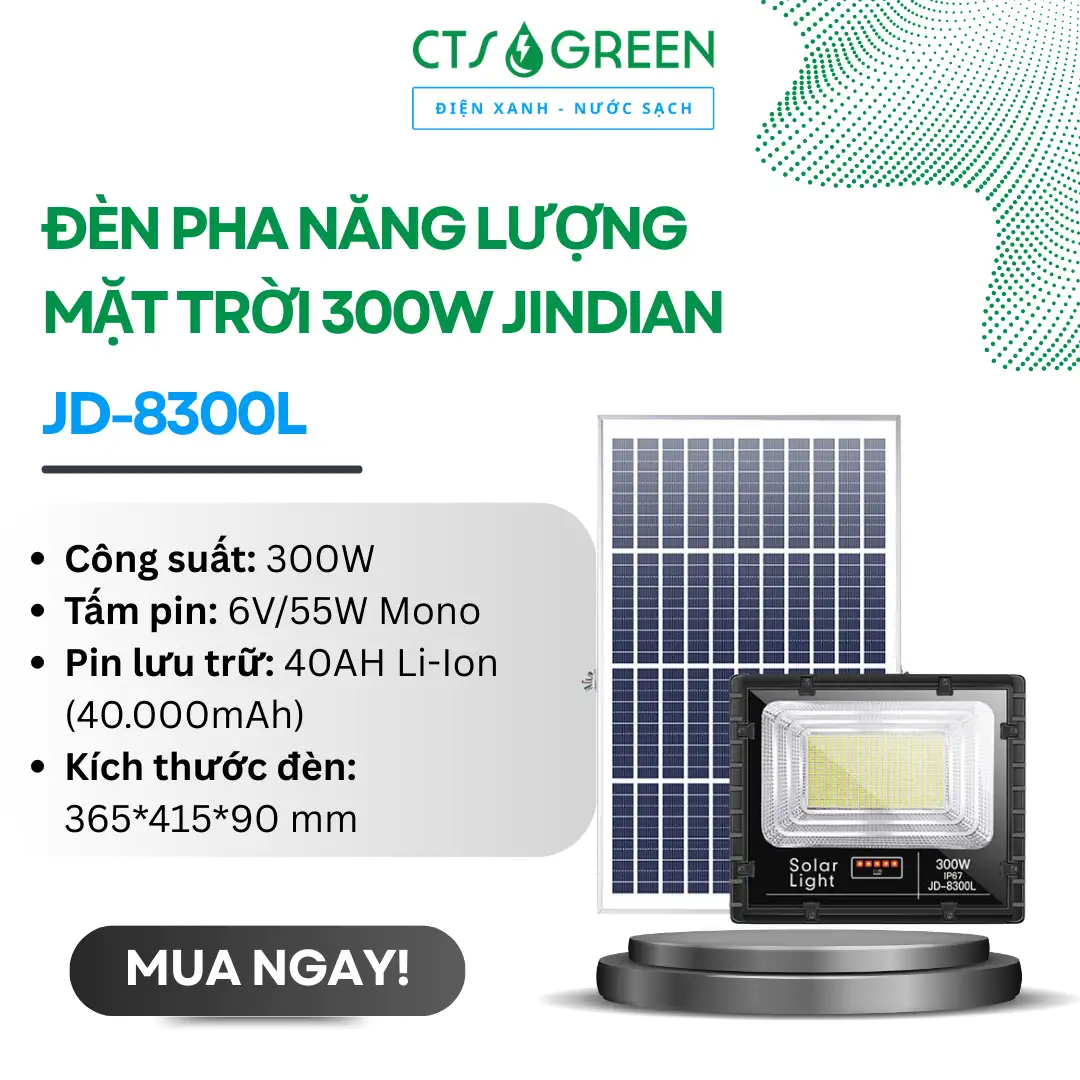 Đèn pha năng lượng mặt trời 300W JINDIAN JD-8300L