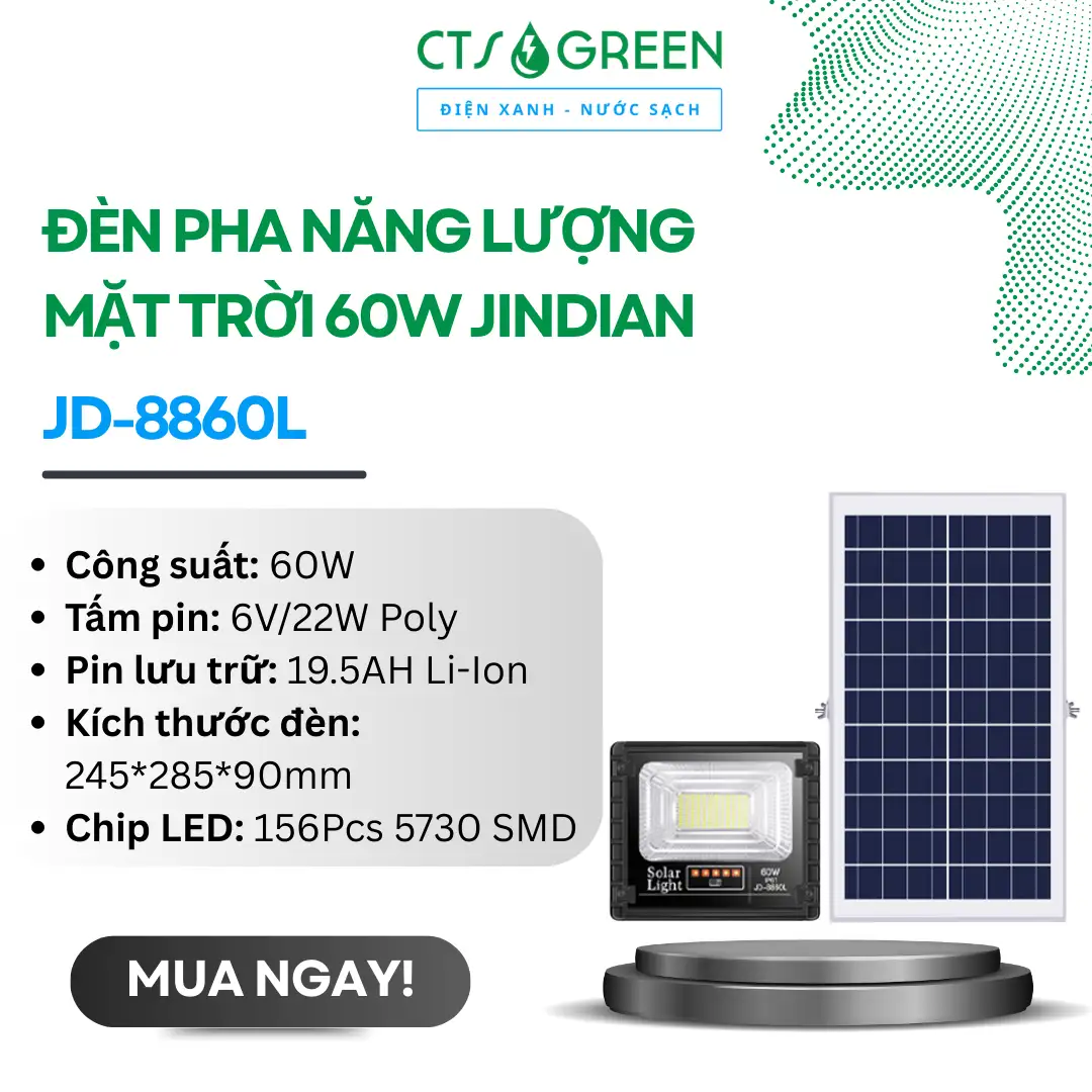 Đèn pha năng lượng mặt trời 60W JINDIAN JD-8860L