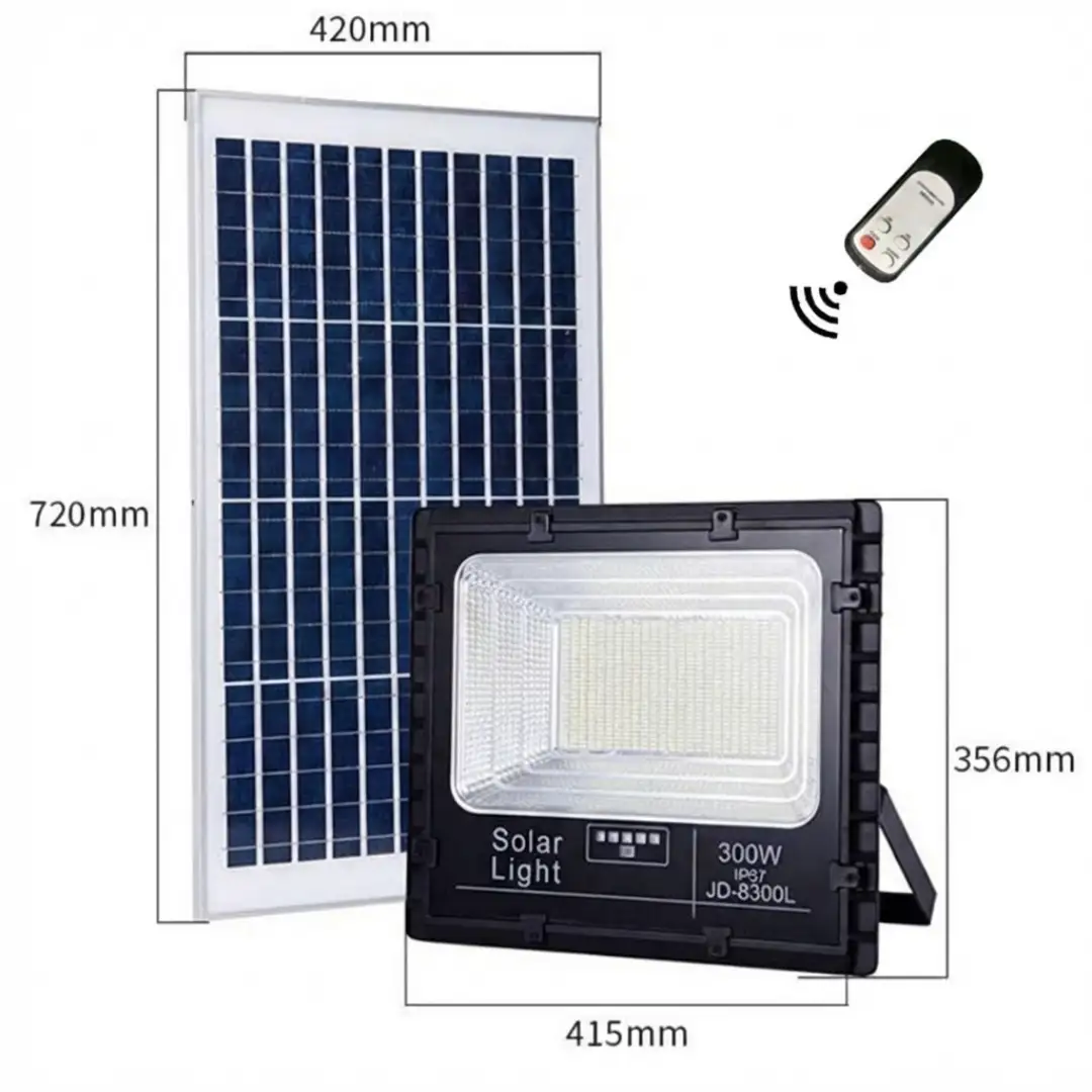 Đèn pha năng lượng mặt trời 300W JINDIAN JD-8300L 8942 Kích thước Đèn pha năng lượng mặt trời 300W JINDIAN JD-8300L