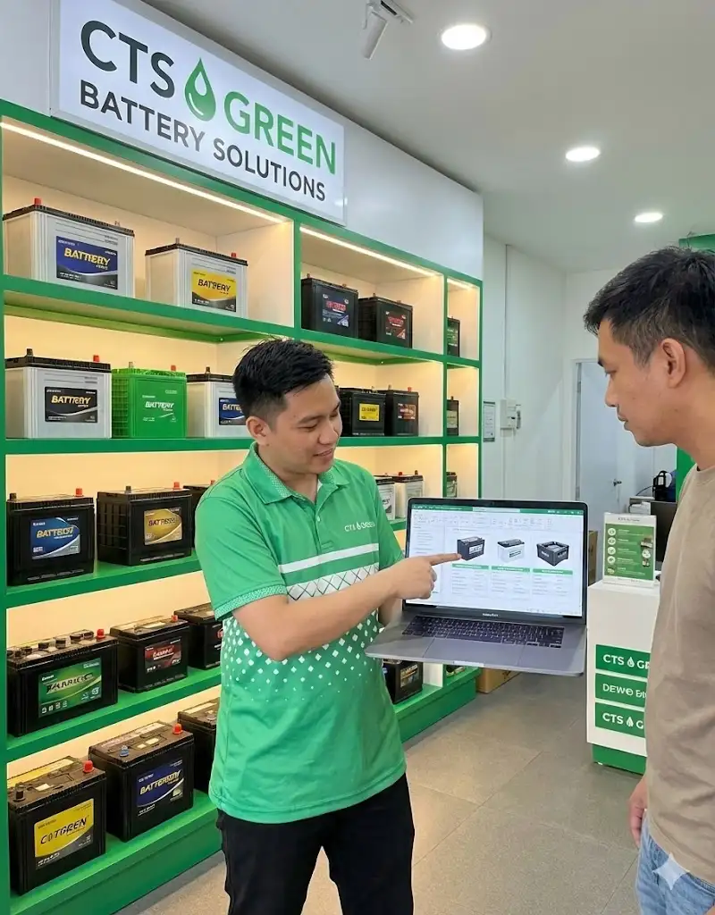 Nhan vien CTS green dang tu van cho khach chon pin phu hop 9916 05/01/2026