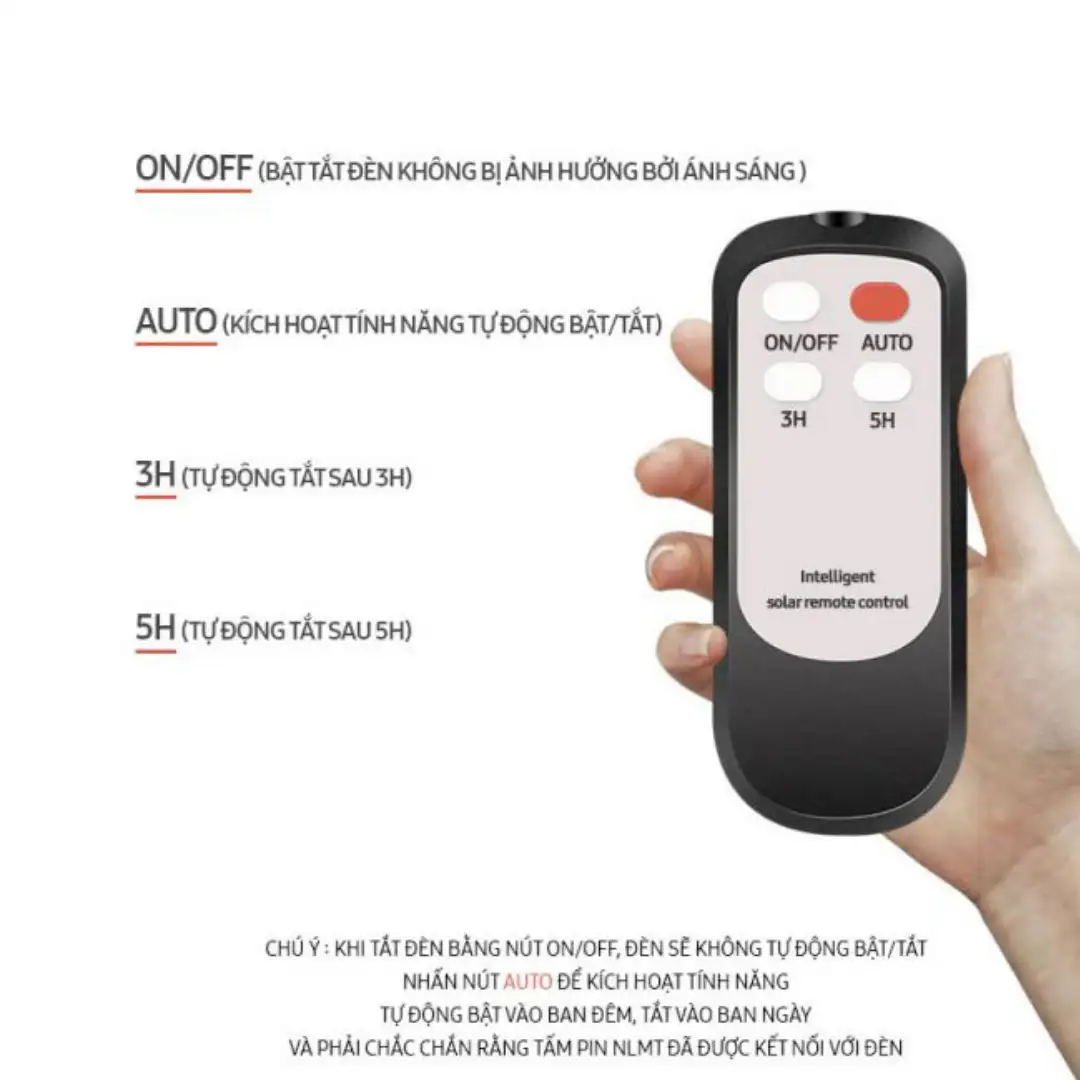 Đèn pha năng lượng mặt trời 100W JINDIAN JD-8880L 8931 Remote (Điều khiển) của Đèn pha năng lượng mặt trời 100W JINDIAN JD-8880L có nhiều chức năng bật tắt tự động, tắt sau 3h và tắt sau 5h