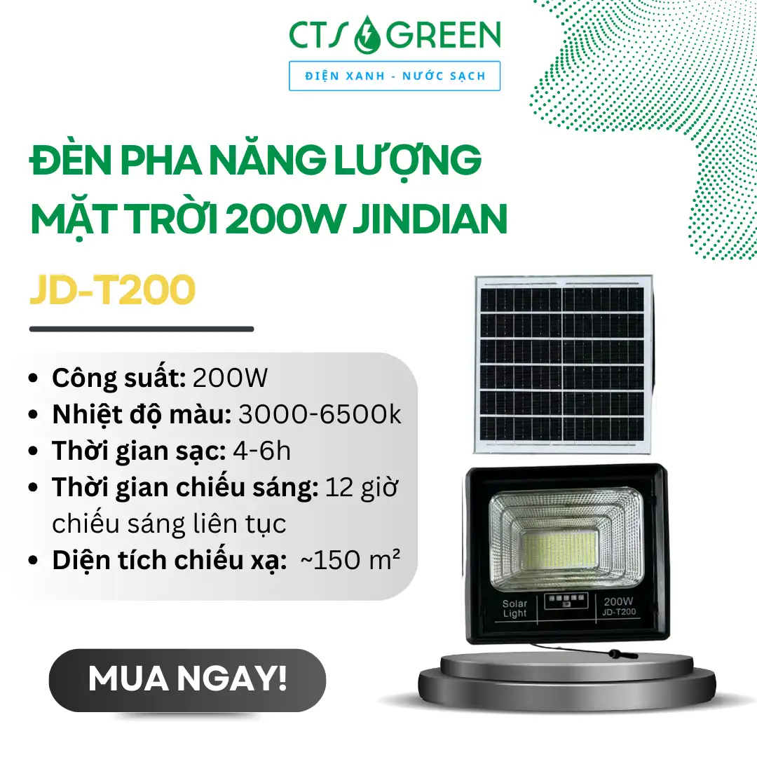 Thông số của Tính năng Đèn pha năng lượng mặt trời 200W JINDIAN JD-T200