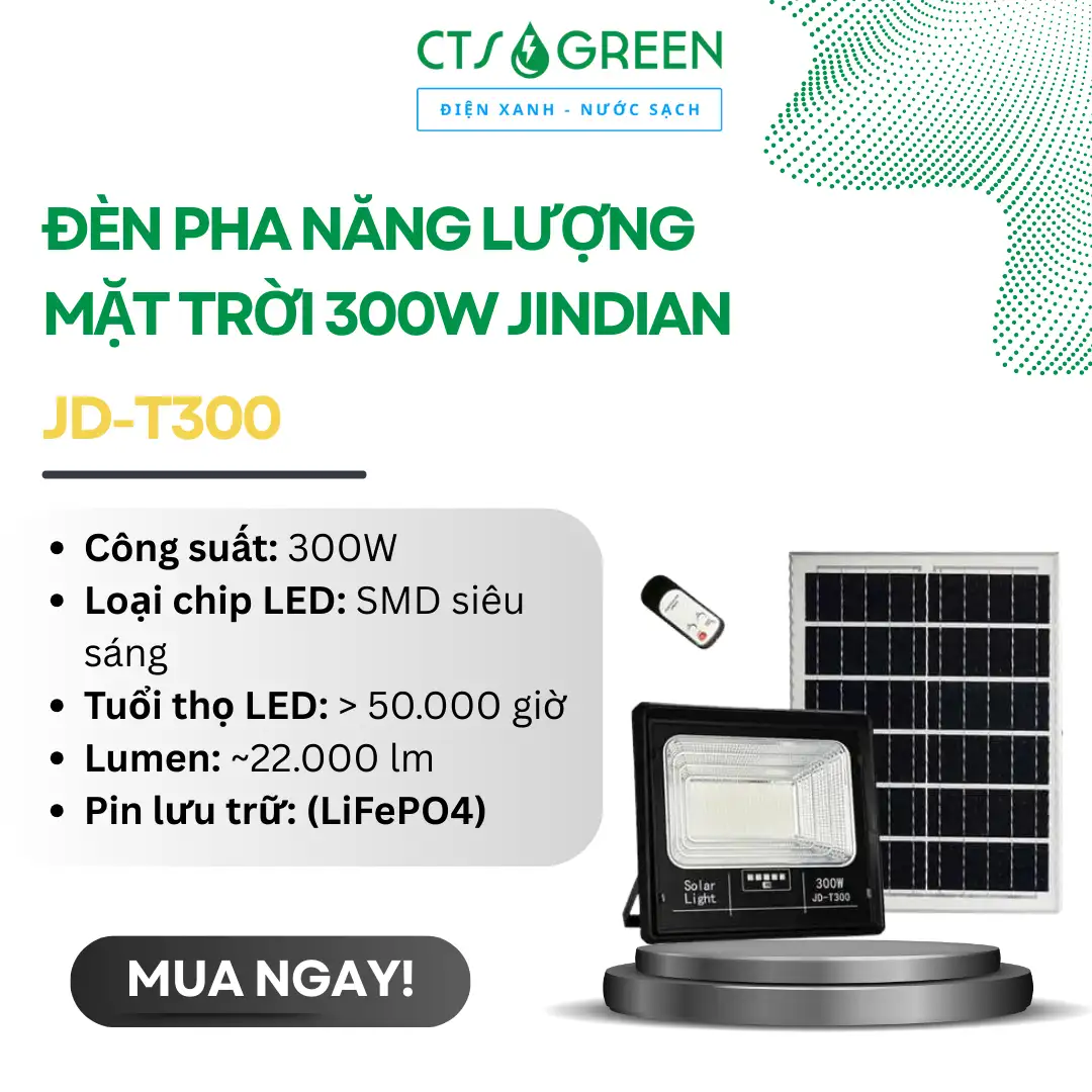 Tính năng đèn pha năng lượng mặt trời 300W JinDian JD-T300