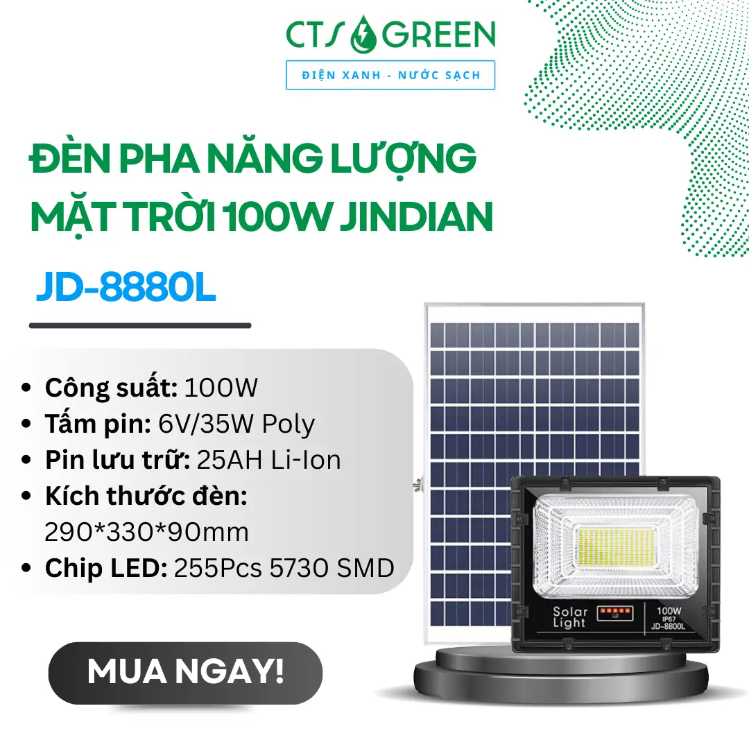 Tính năng, thông số đèn pha năng lượng mặt trời 100W JINDIAN JD-8880L