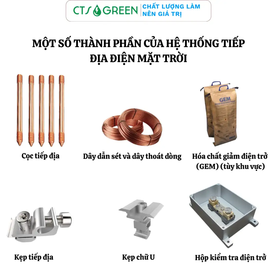 Một số thành phần của hệ thống tiếp địa điện mặt trời