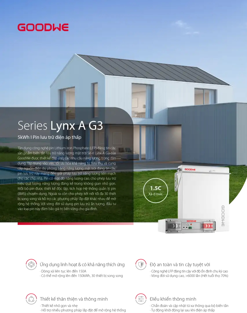Pin lưu trữ lithium GoodWe 14.3kWh Low Voltage (51.2V, 280Ah) | GW14.3-BAT-LV-G10 9365 Thông số kĩ thuật pin lưu trữ năng lượng GoodWe 5kWh Low Voltage (1C1.5, IP20)