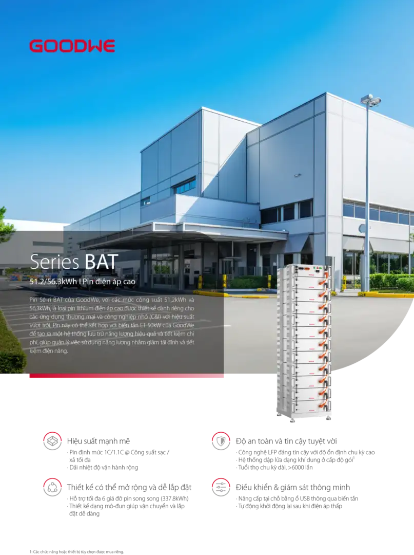 Pin lưu trữ năng lượng GoodWe 51.2kWh High Voltage (C&I) | GW51.2-BAT-G10 9379 Thông số kỹ thuật pin lưu trữ năng lượng GoodWe 51.2kWh High Voltage