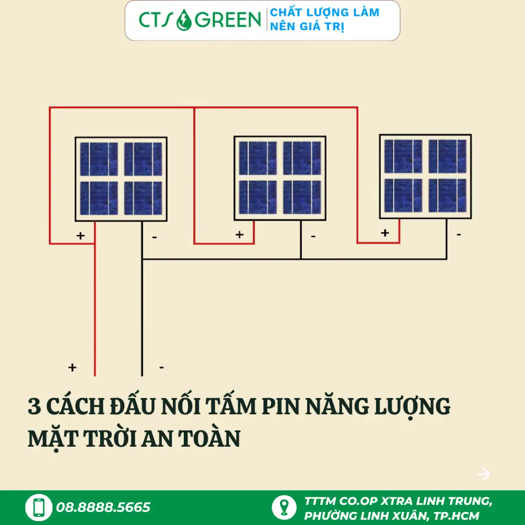 Hình ảnh mô tả hướng dẫn 3 cách đấu nối tấm pin năng lượng mặt trời