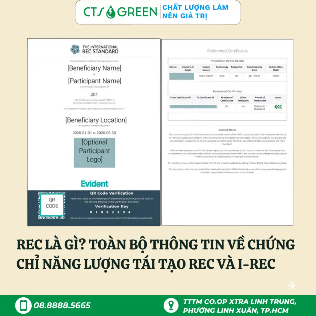 Hình ảnh giao diện giấy chứng chỉ REC và I-REC