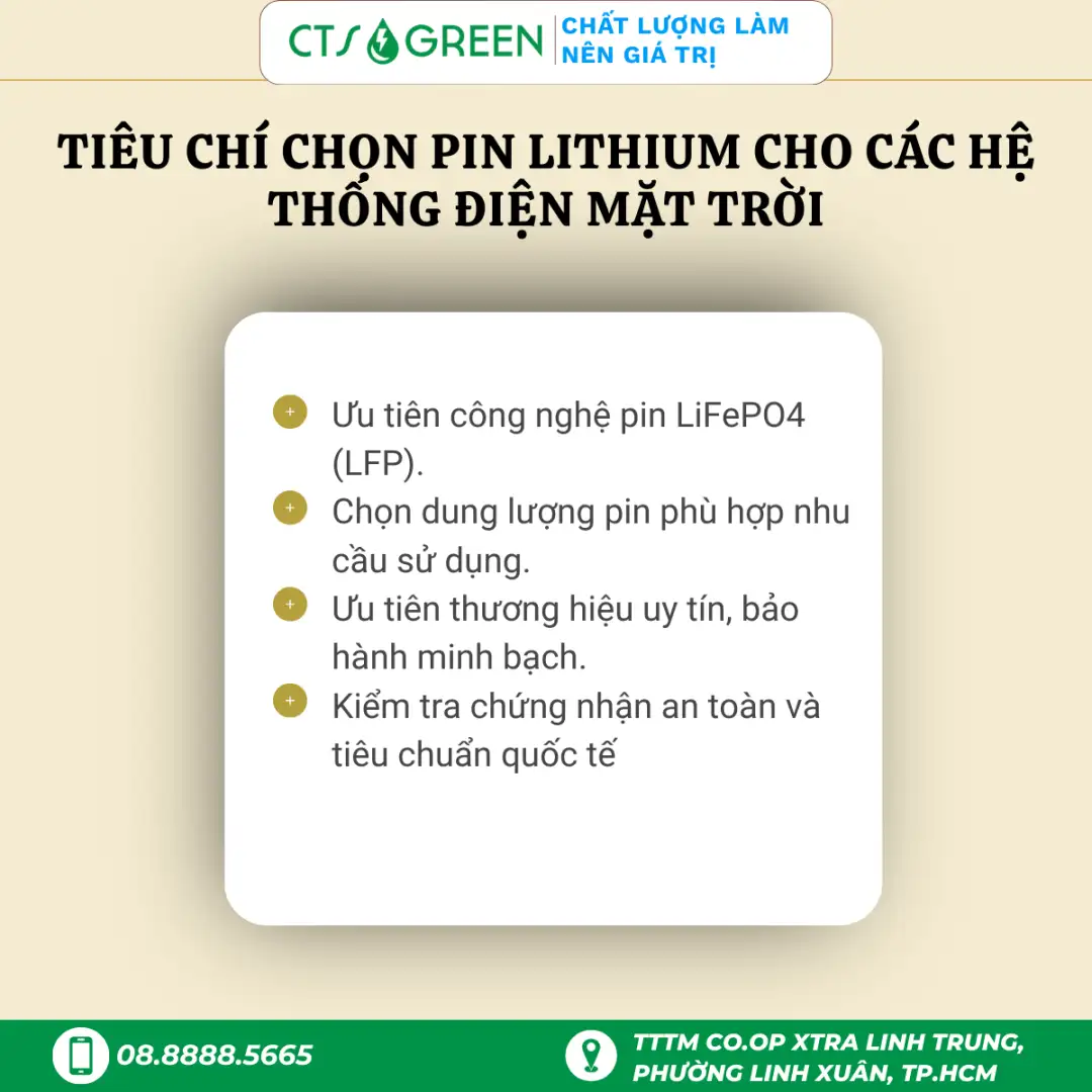 Tiêu chí chọn pin Lithium cho các hệ thống điện mặt trời