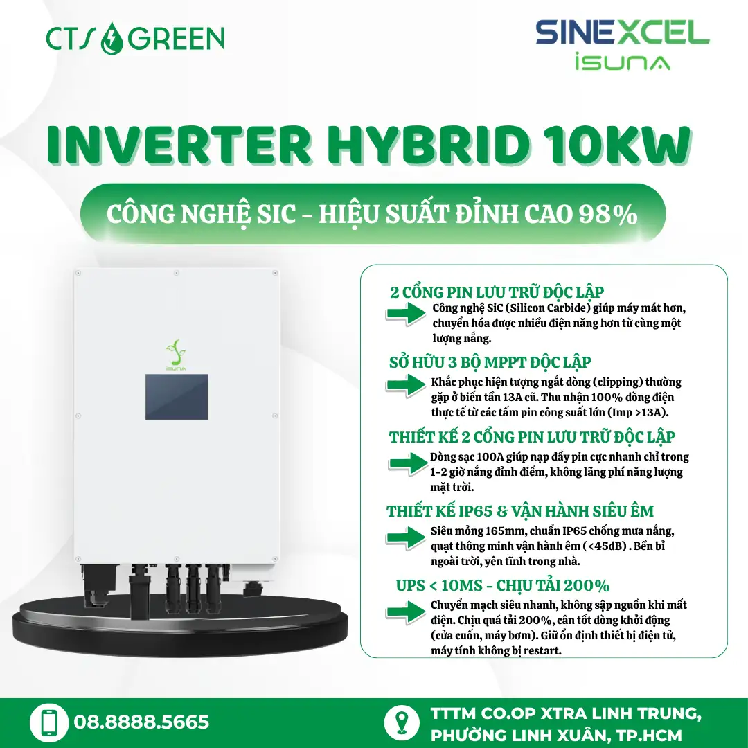 Combo Điện Mặt Trời 10kW Hybrid tiết kiệm 3,8 - 5 triệu/tháng 10057 Combo Điện Mặt Trời 10kW Hybrid – Tiết Kiệm 2,5–3,8 Triệu/Tháng